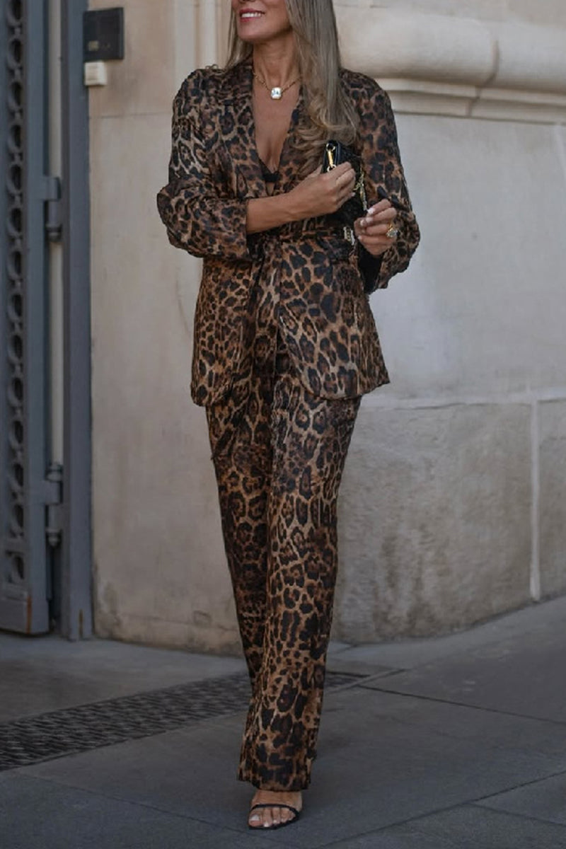 Leopard Print Blazer and Pants Set