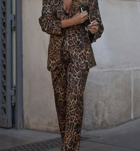 Leopard Print Blazer and Pants Set