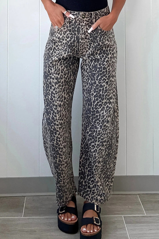 Stylish Leopard Print Straight Jeans