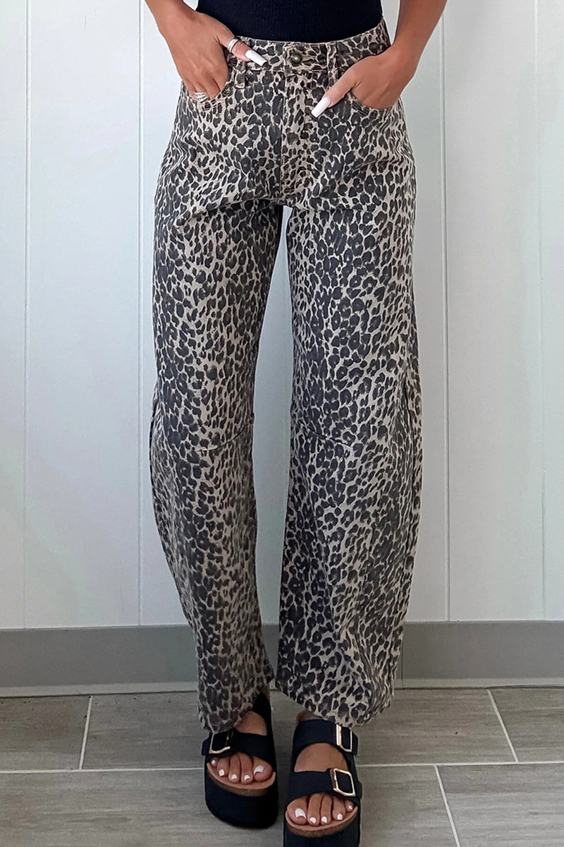 Stylish Leopard Print Straight Jeans