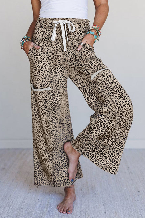 Leopard Print Wide-Leg Casual Pants