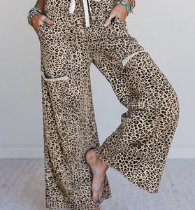 Leopard Print Wide-Leg Casual Pants