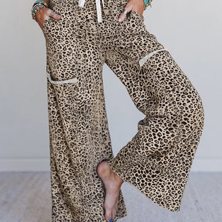 Leopard Print Wide-Leg Casual Pants