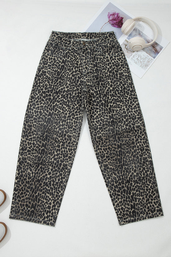 Stylish Leopard Print Straight Jeans