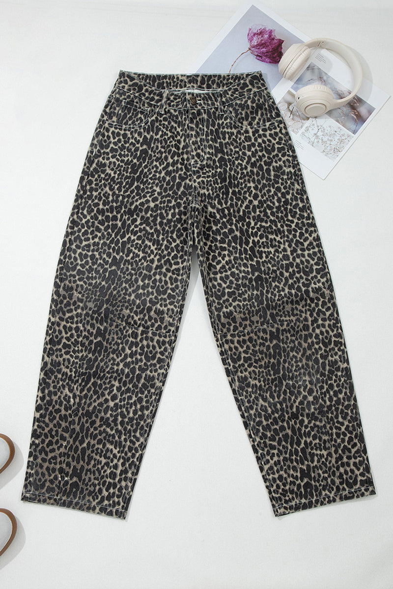 Stylish Leopard Print Straight Jeans