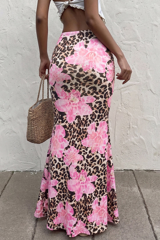 Floral Animal Print Midi Skirt