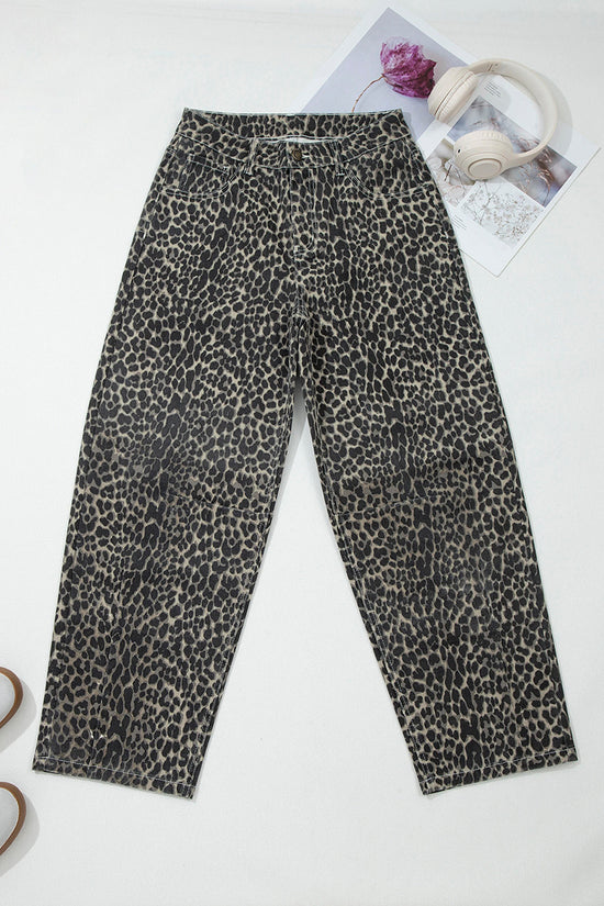 Leopard Print Barrel Jeans