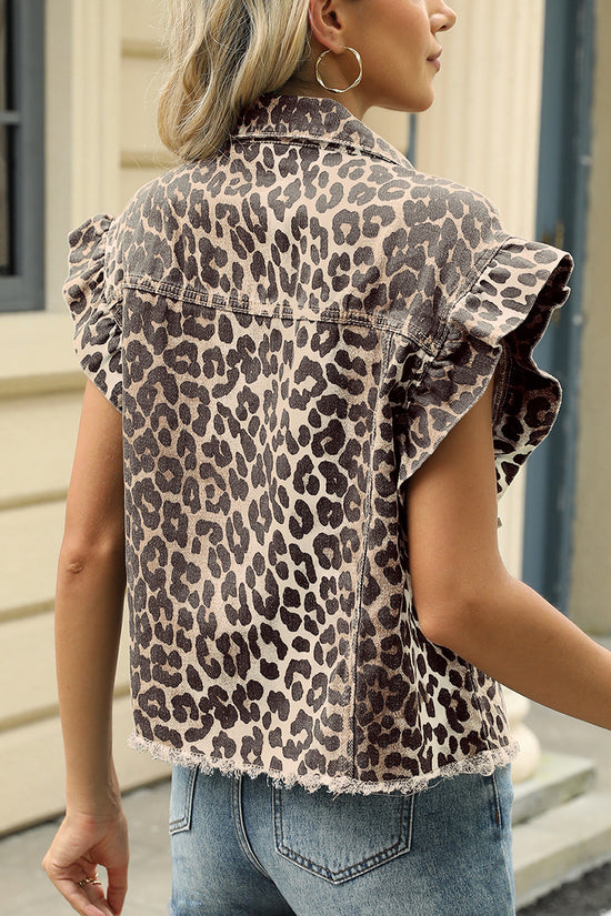 Sleeveless Animal Print Denim Vest
