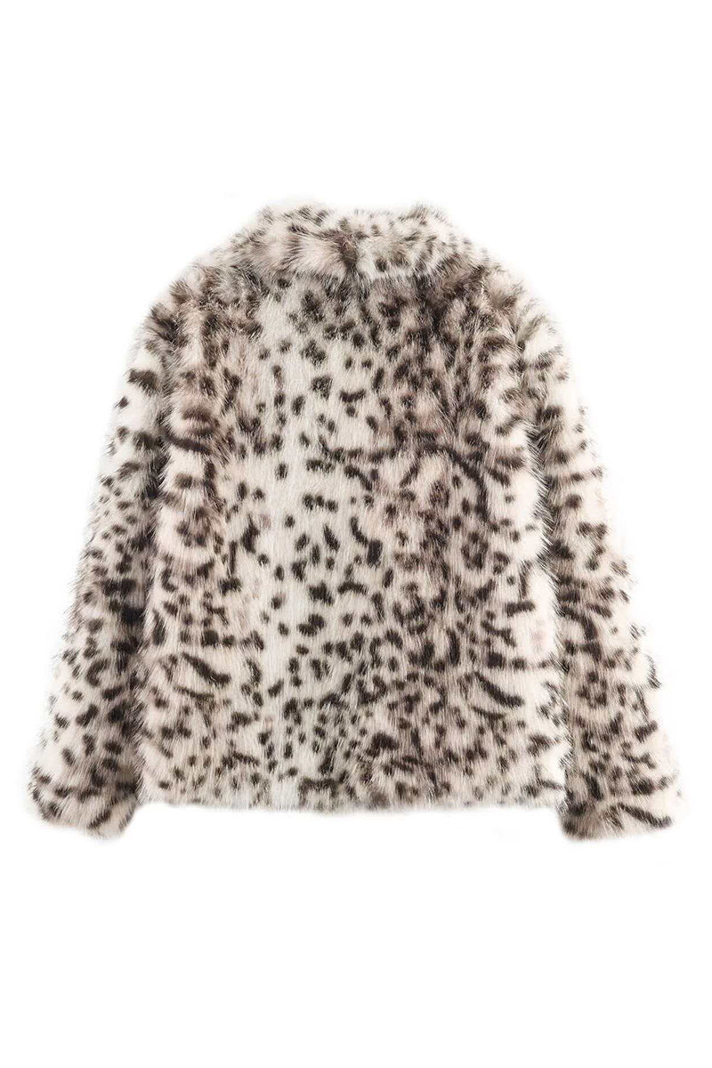 Elegant Animal Print Faux Fur Coat