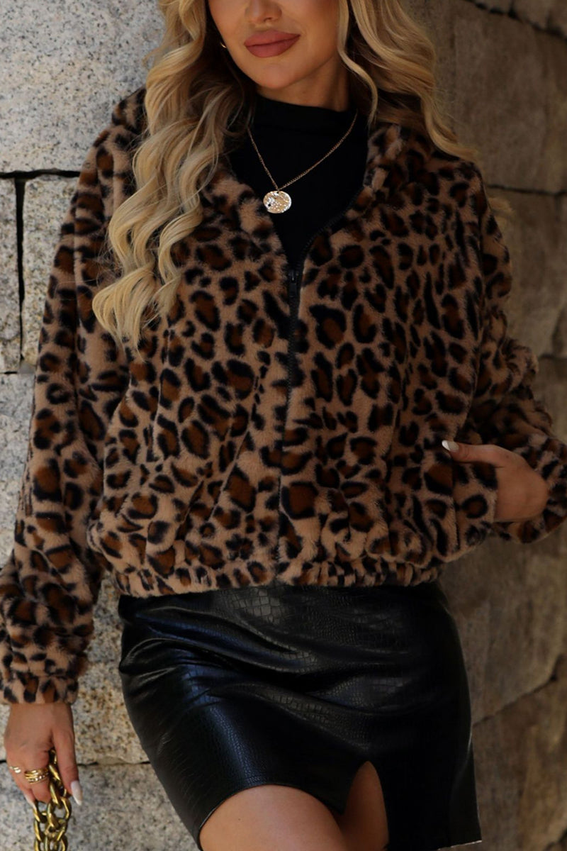 Chic Leopard Print Hooded Jacket