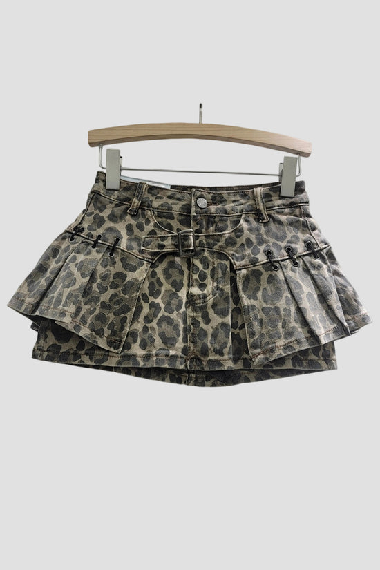 Leopard Print Denim Mini Skirt