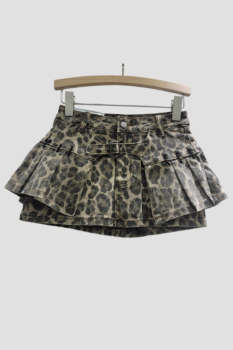Leopard Print Denim Mini Skirt