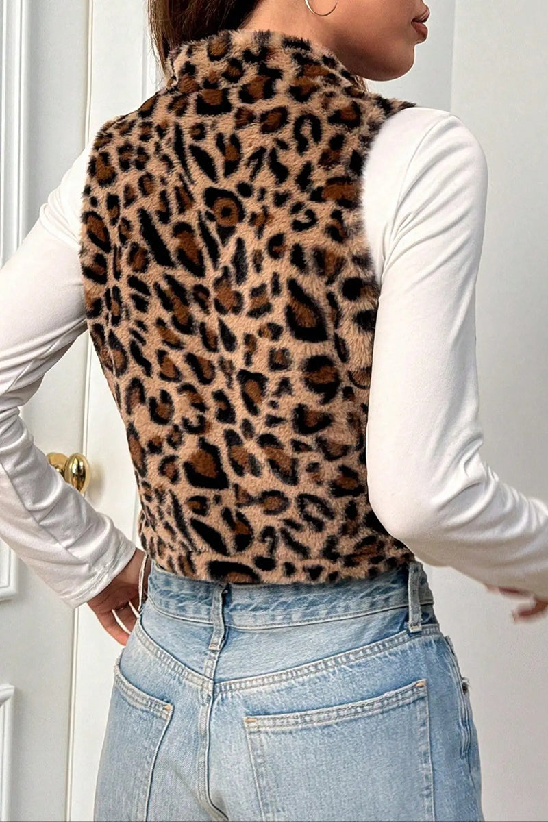Leopard Print Zip-Up Vest