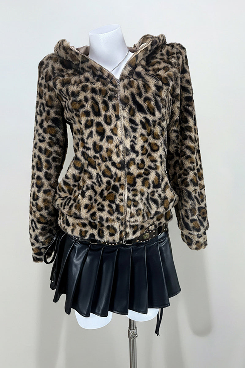 Leopard Print Zip-Up Hoodie