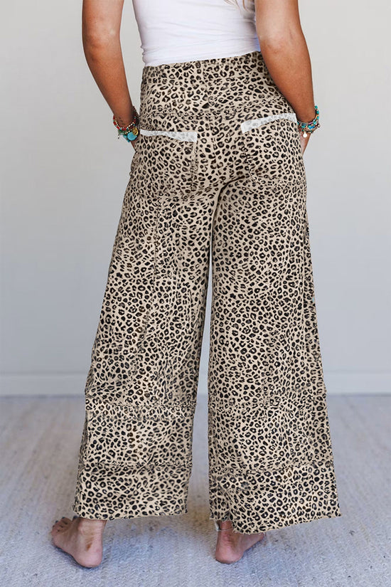 Leopard Print Wide-Leg Casual Pants