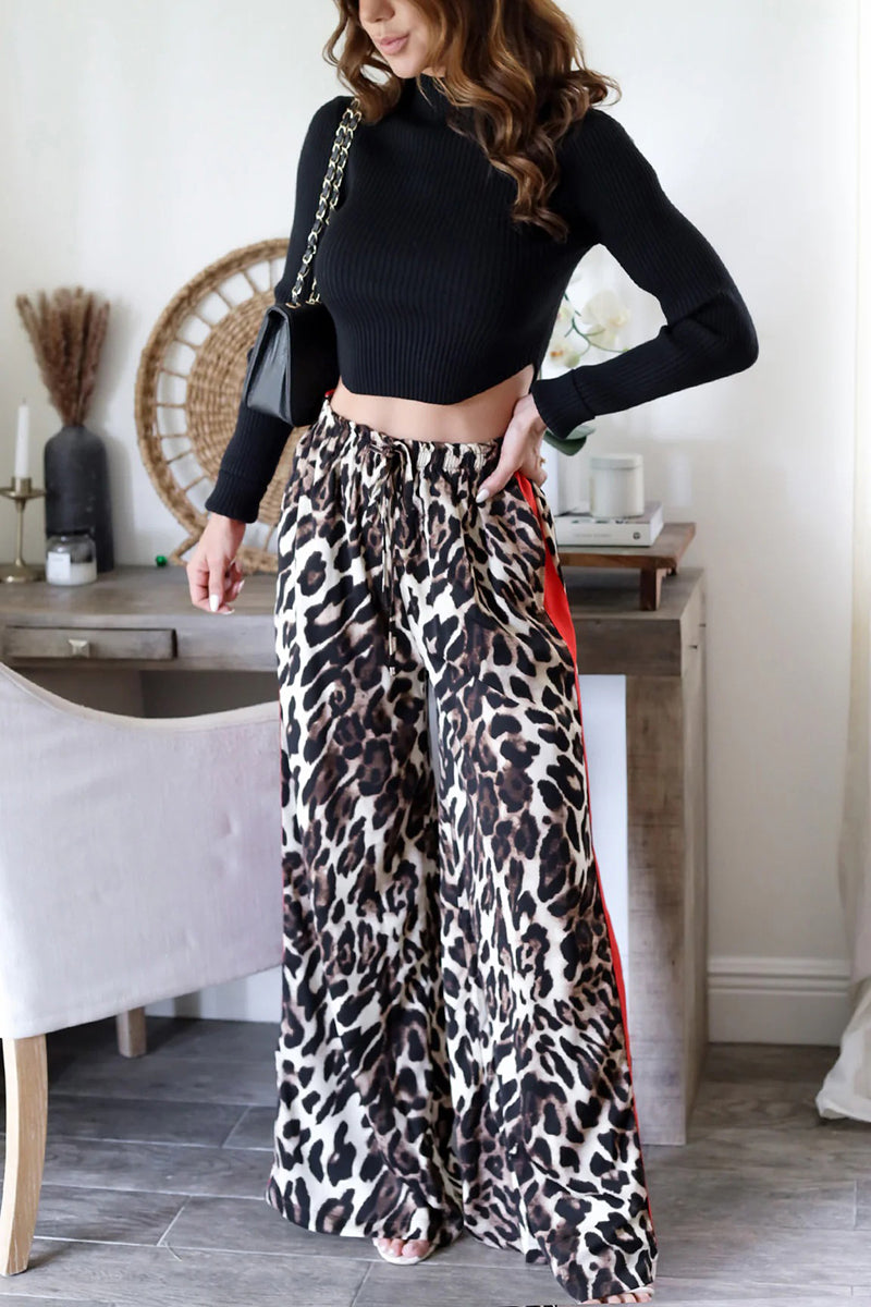 Leopard Print Casual Wide-Leg Pants