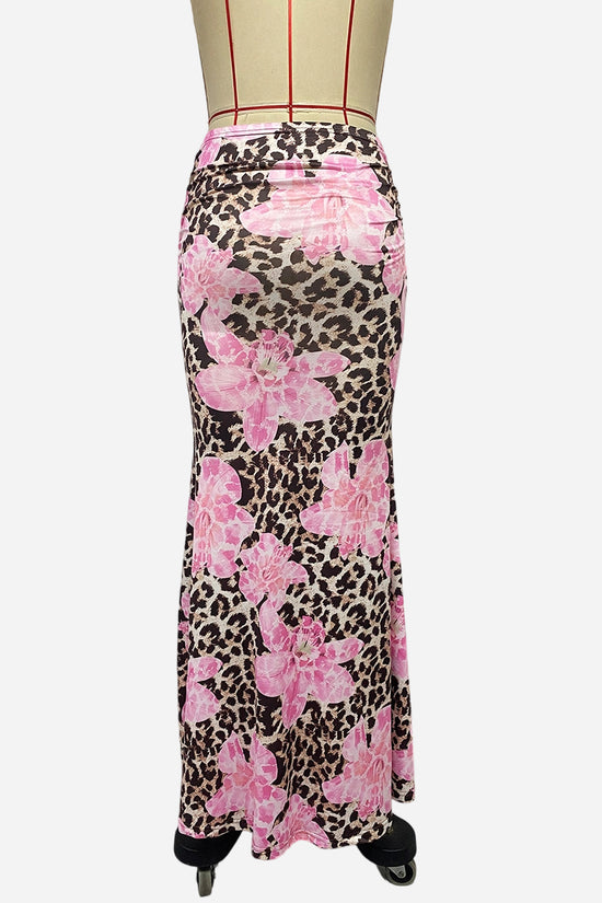 Floral Animal Print Midi Skirt