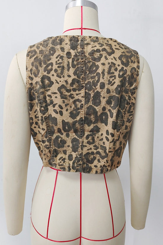 Leopard Print Denim Vest