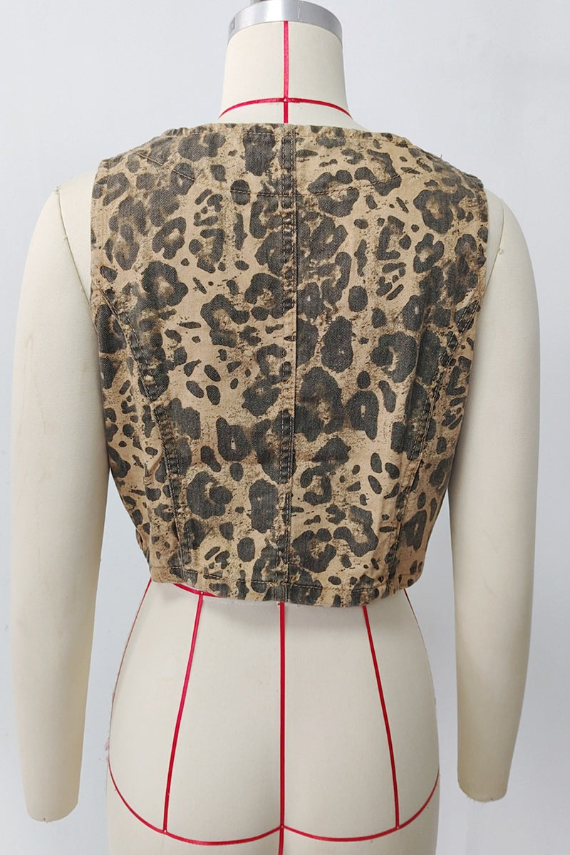 Leopard Print Denim Vest