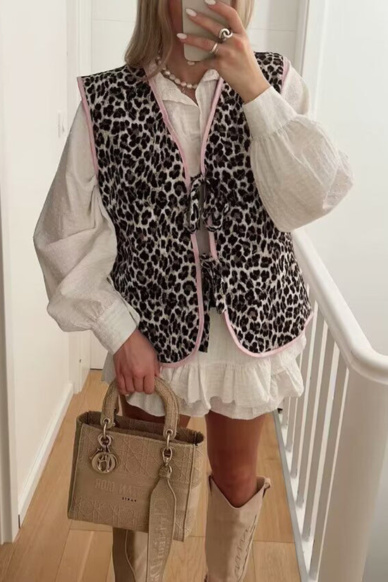 Leopard Print Tie Front Vest