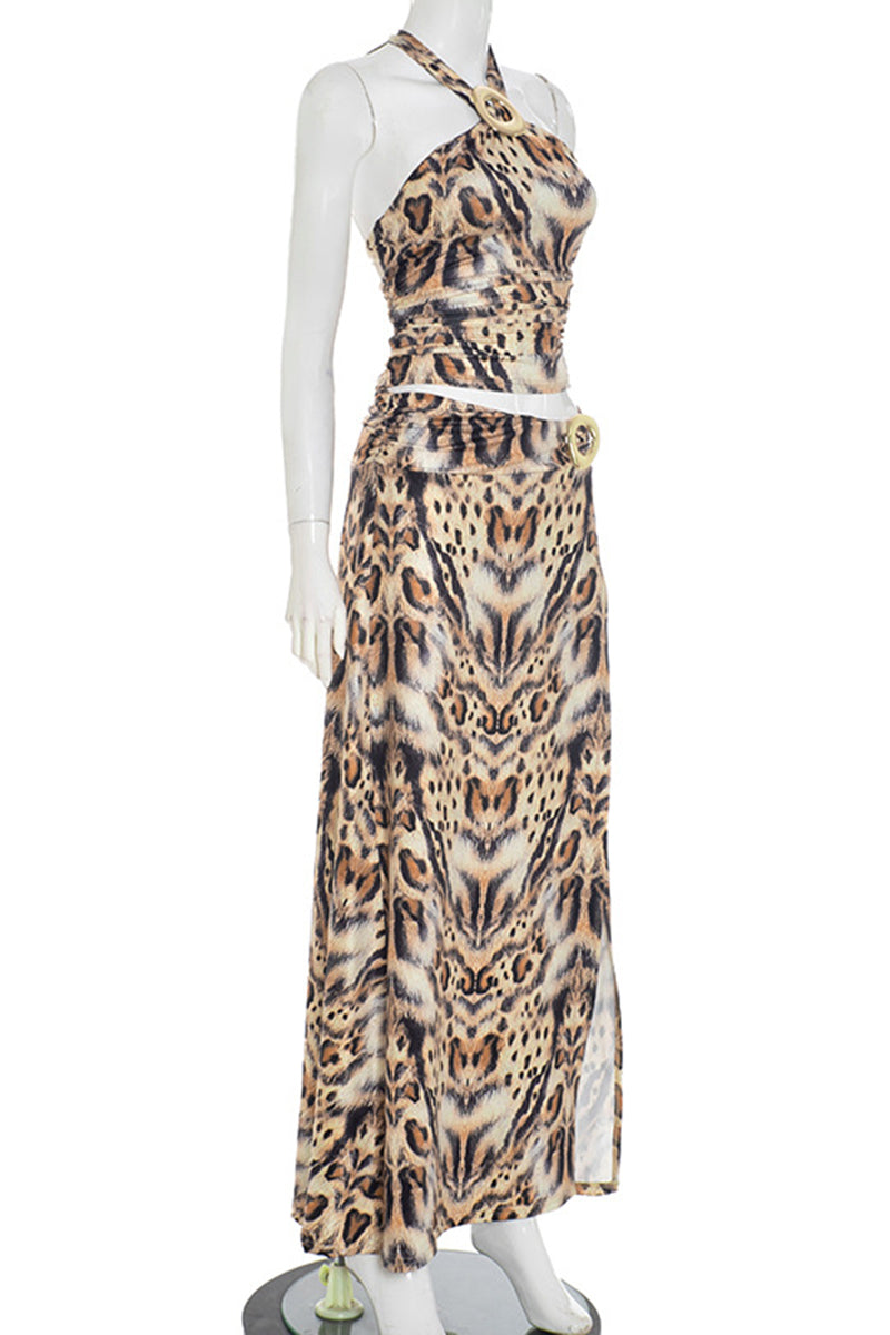 Exotic Print Halter Skirt Set