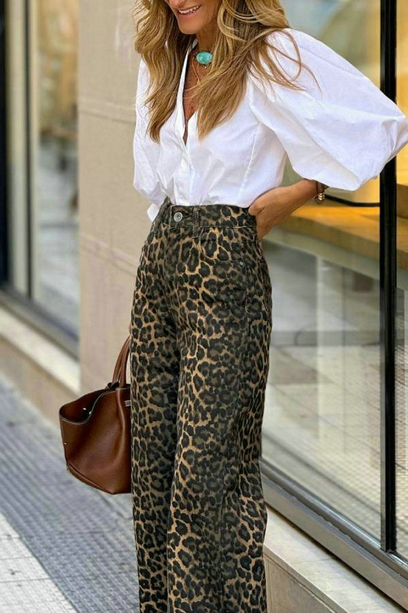 Leopard Print High Waist Casual Pants