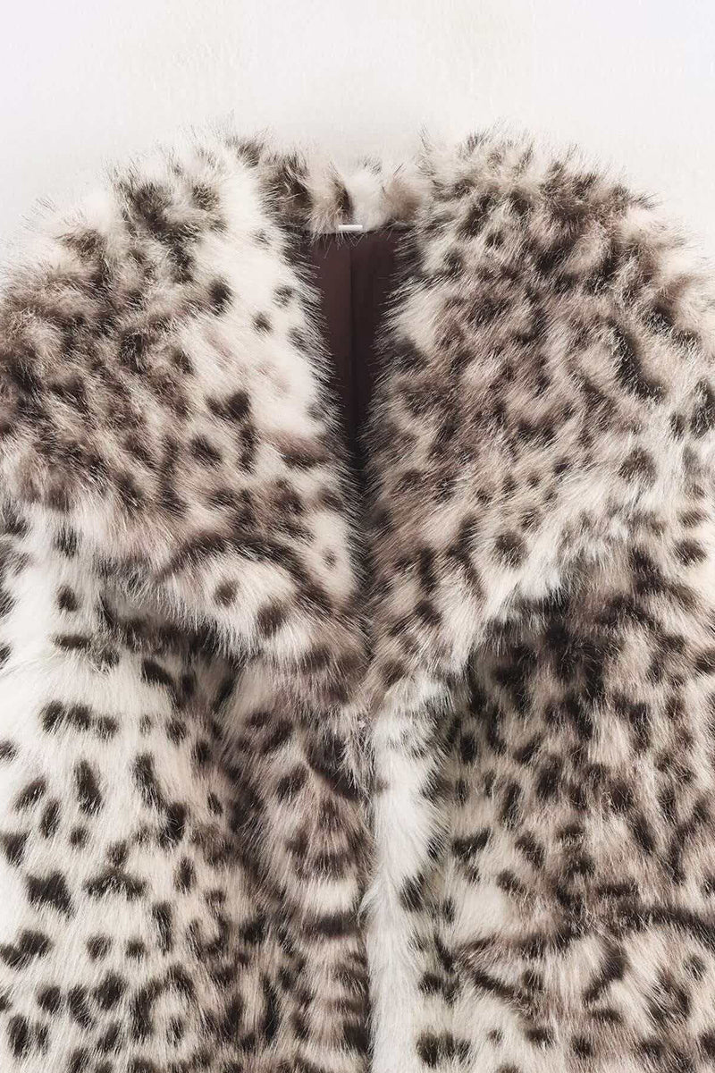 Elegant Animal Print Faux Fur Coat
