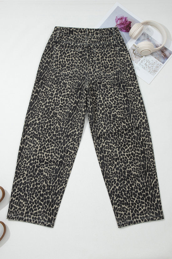 Stylish Leopard Print Straight Jeans