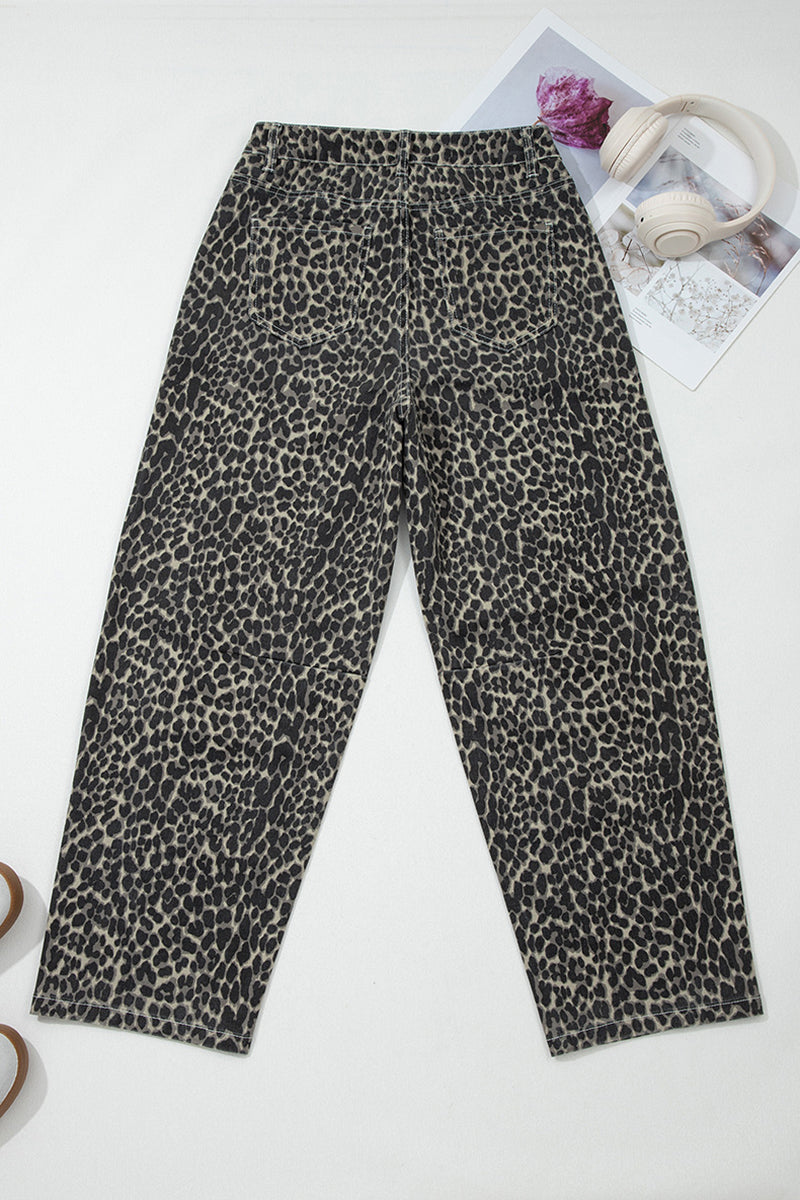 Stylish Leopard Print Straight Jeans