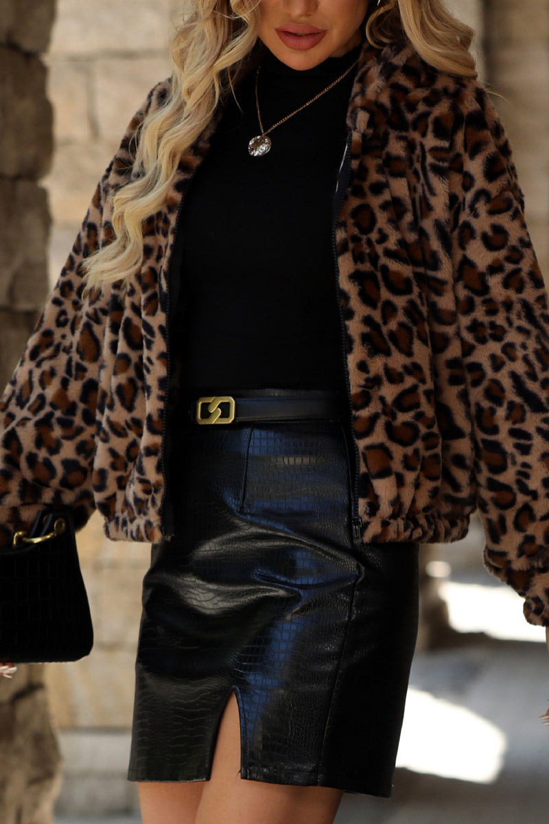 Leopard Print Faux Fur Coat