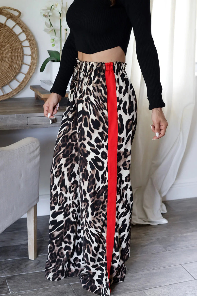 Leopard Print Casual Wide-Leg Pants