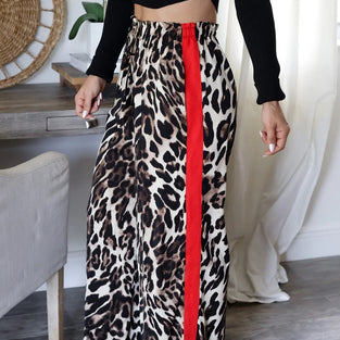 Leopard Print Casual Wide-Leg Pants