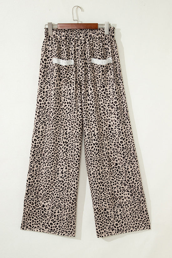 Leopard Print Wide-Leg Casual Pants