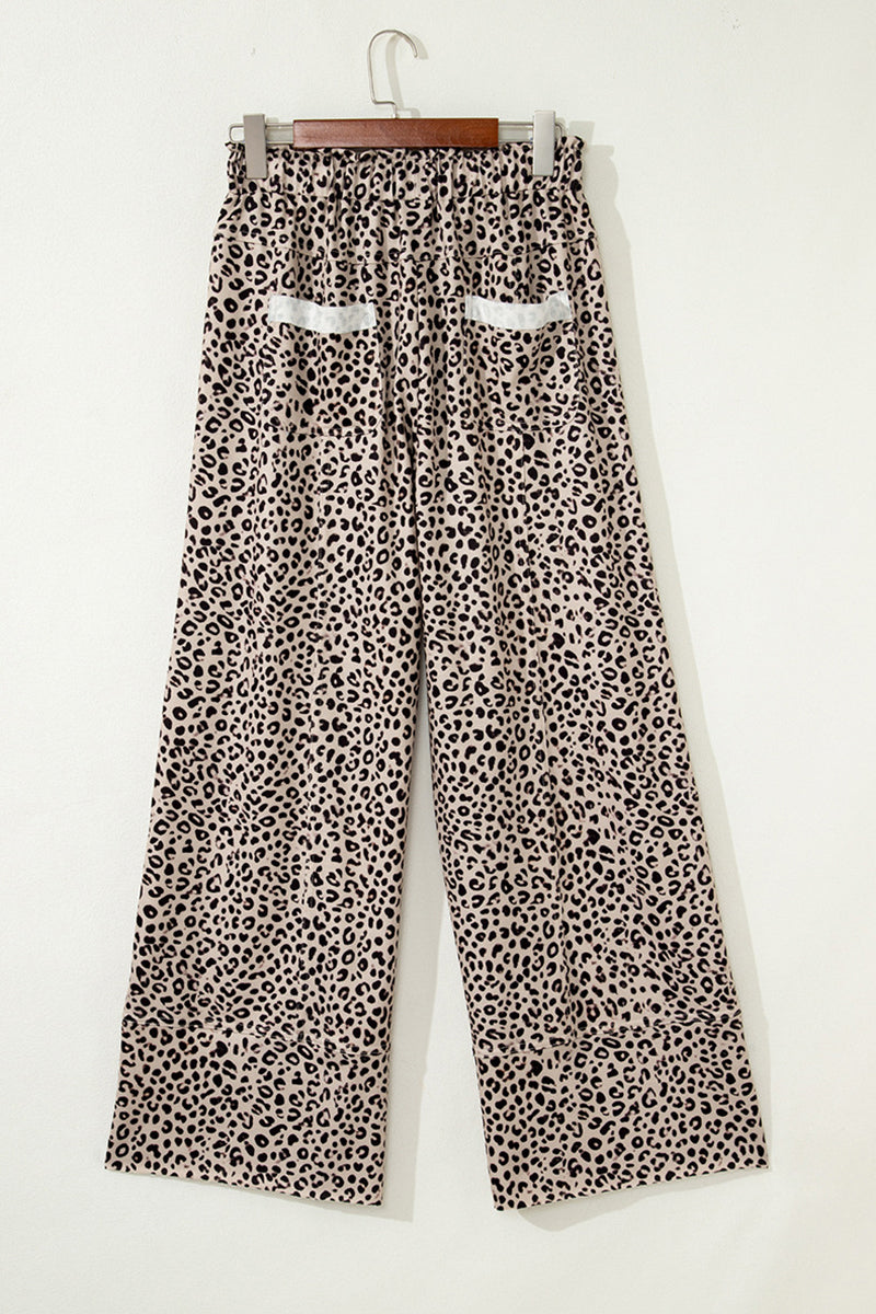 Leopard Print Wide-Leg Casual Pants