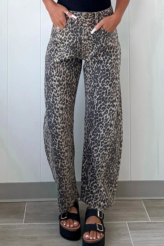 Leopard Print Barrel Jeans