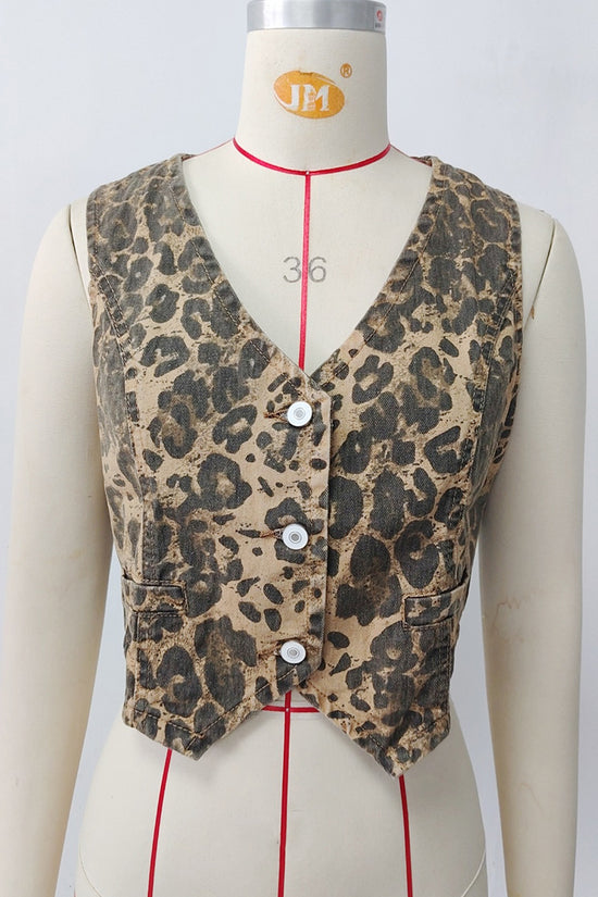 Leopard Print Denim Vest