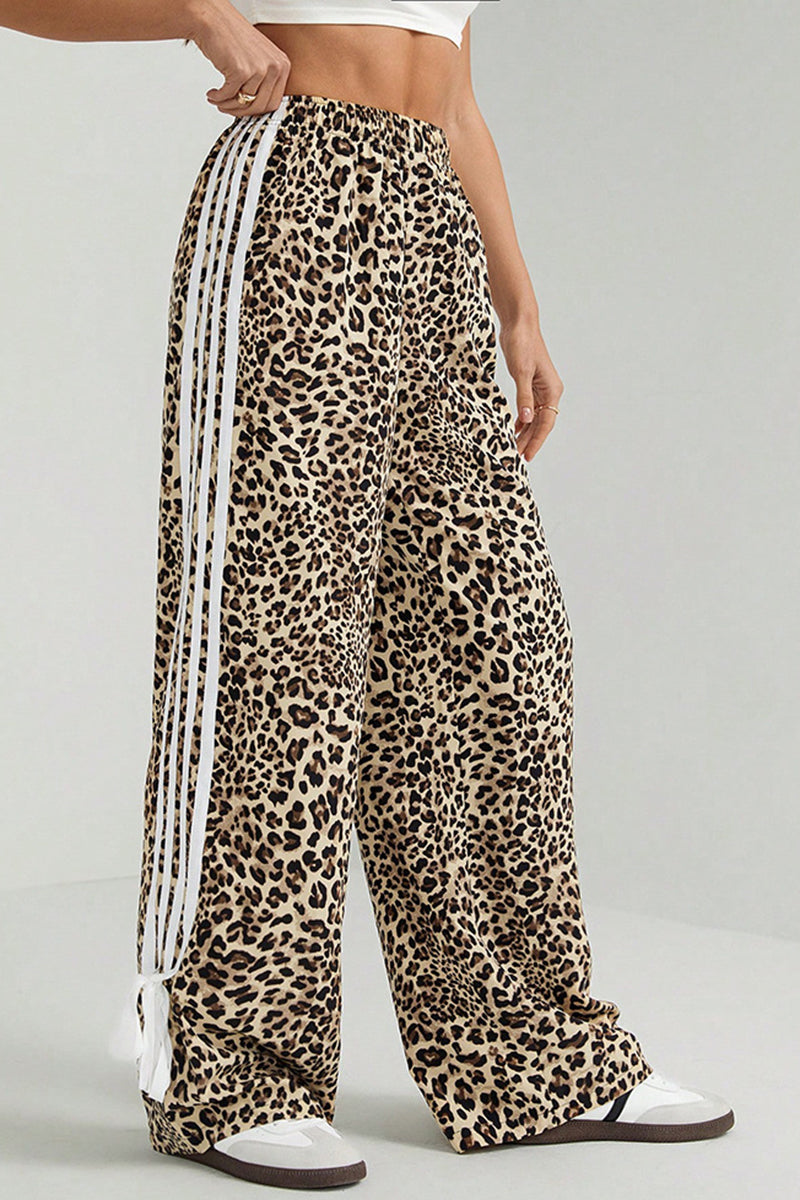 Leopard Print Stripe Casual Pants