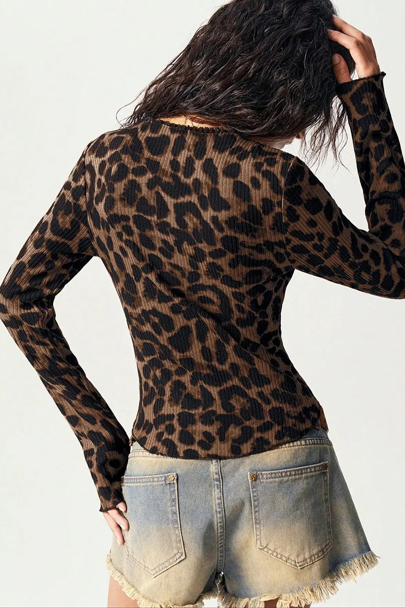 Leopard Print Button-Up Blouse