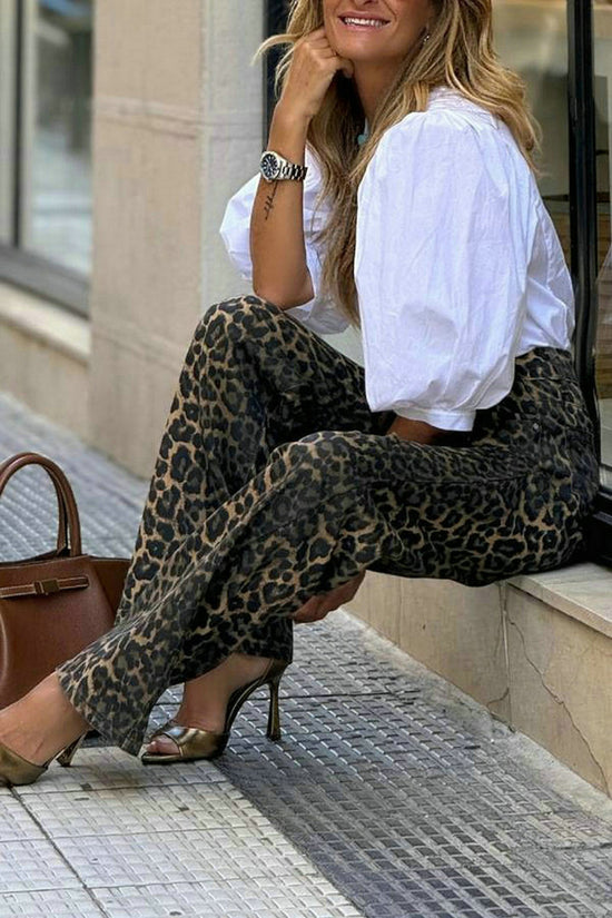 Leopard Print High Waist Casual Pants