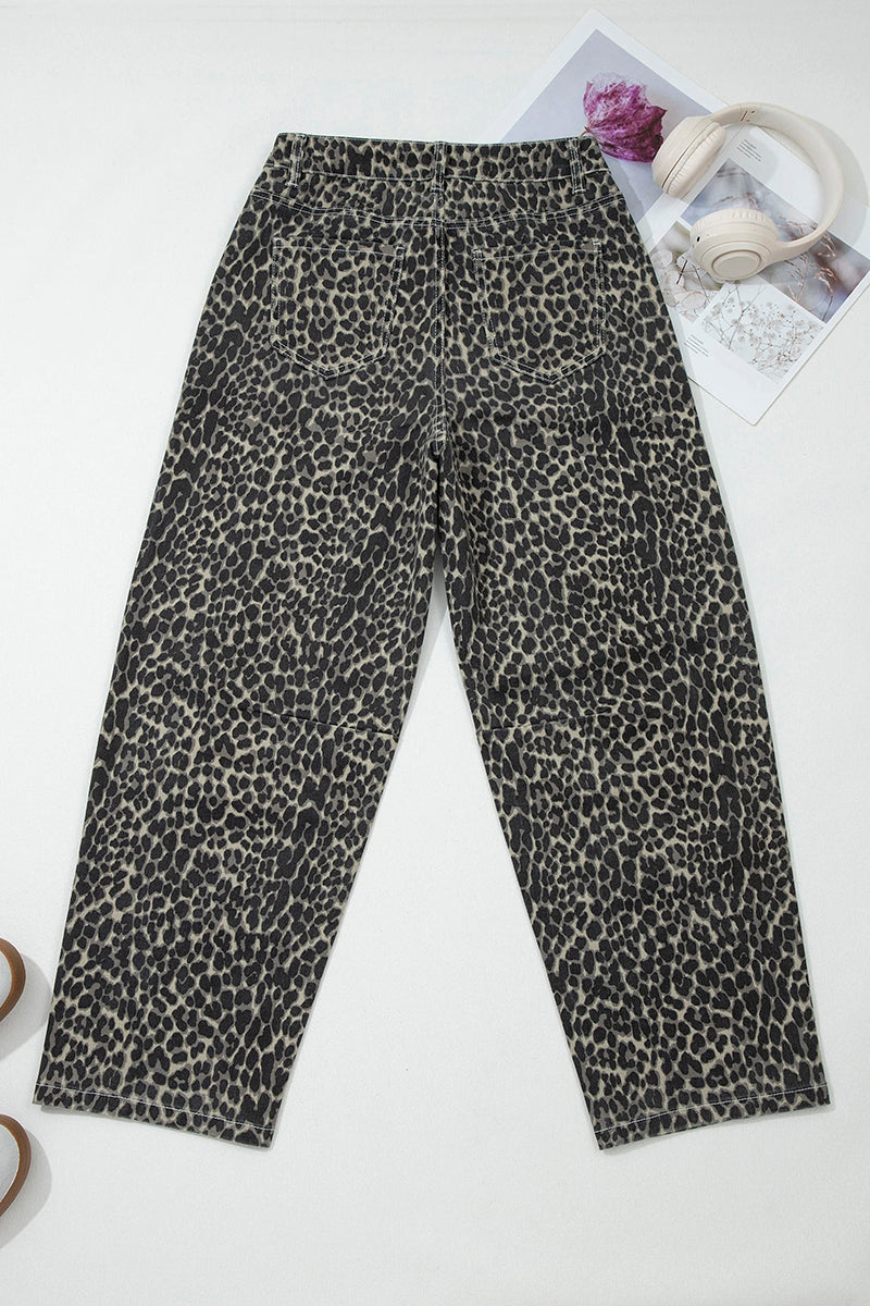 Leopard Print Barrel Jeans