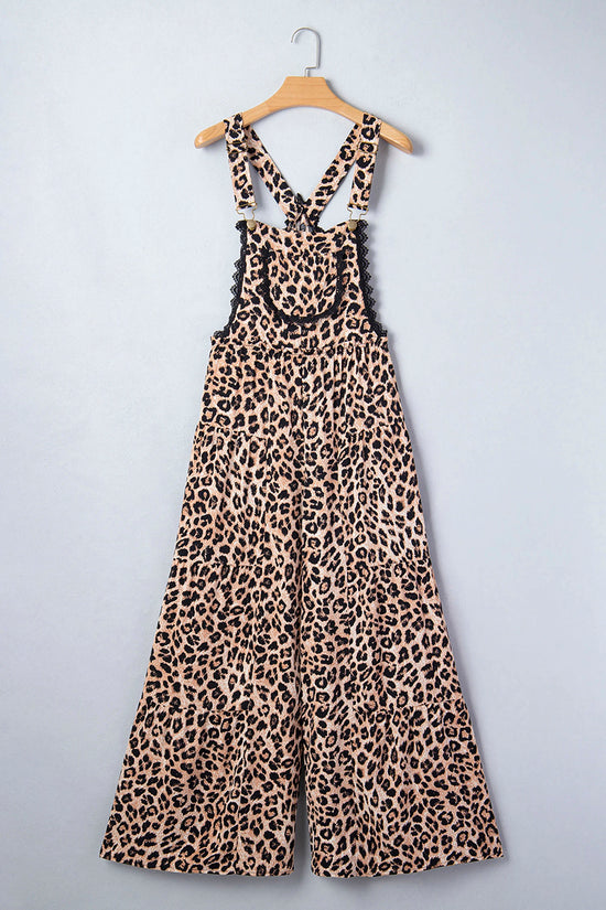 Cheetah Print Lace Ruffled Wide Leg Jumpsuit