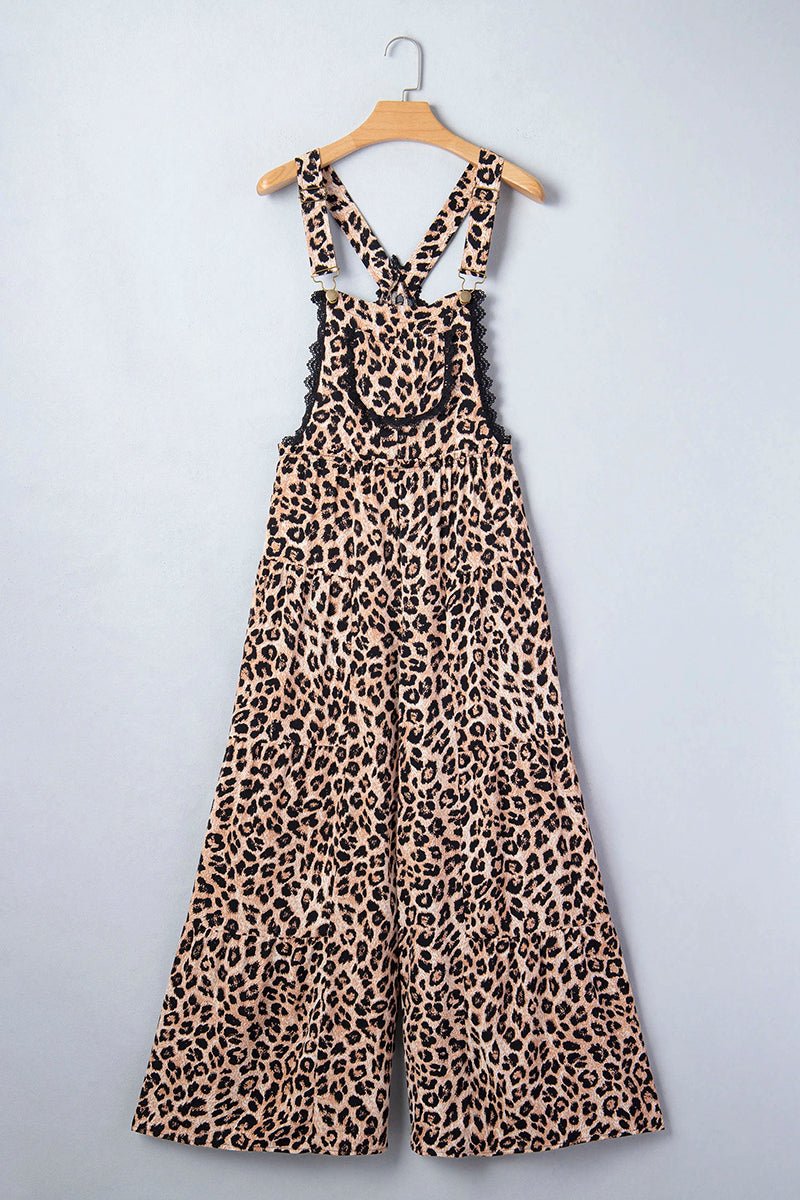 Cheetah Print Lace Ruffled Wide Leg Jumpsuit