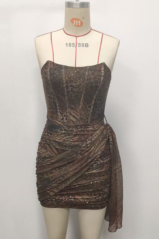 Strapless Animal Print Bodycon Dress