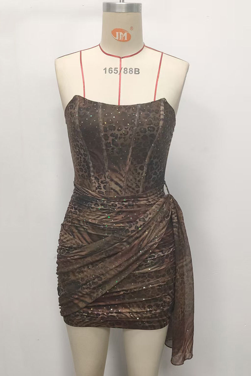 Strapless Animal Print Bodycon Dress