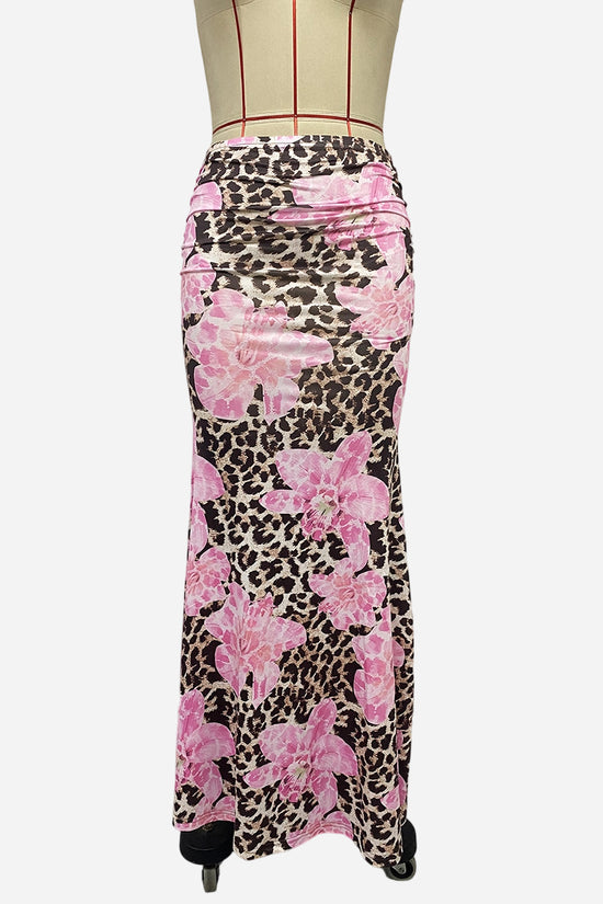 Floral Animal Print Midi Skirt
