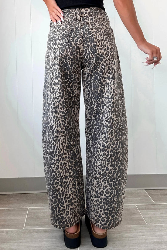 Leopard Print Barrel Jeans