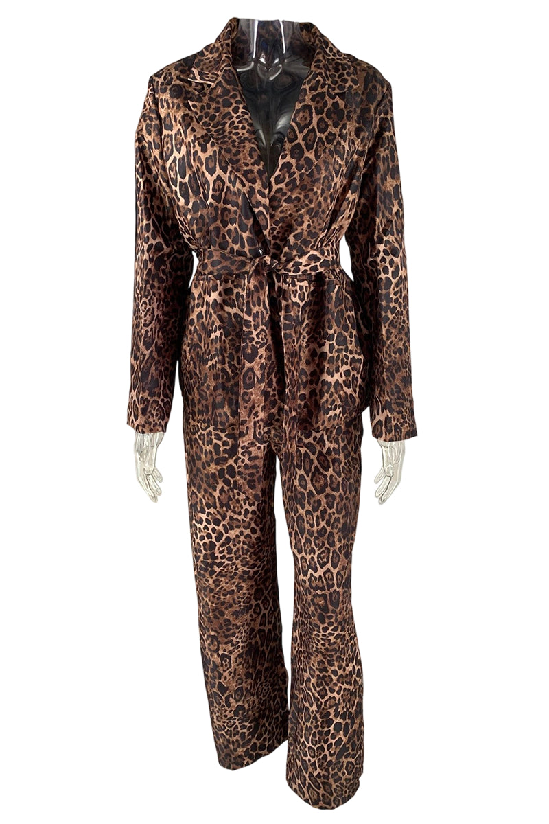 Leopard Print Blazer and Pants Set