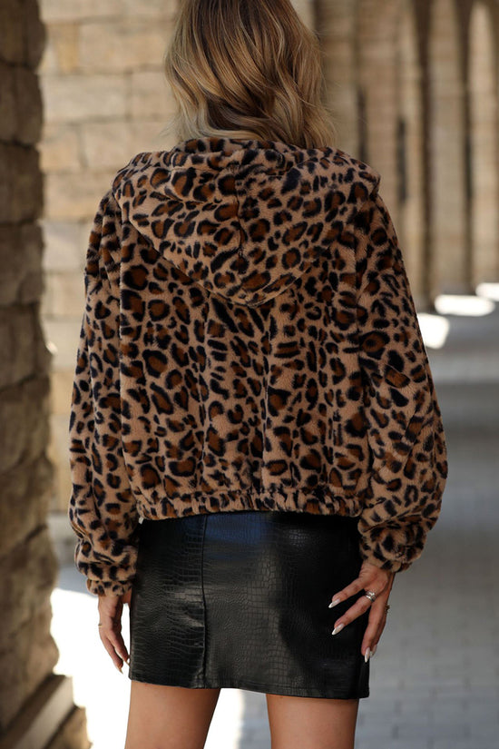 Chic Leopard Print Hooded Jacket
