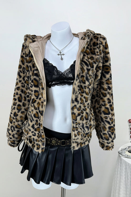 Leopard Print Zip-Up Hoodie