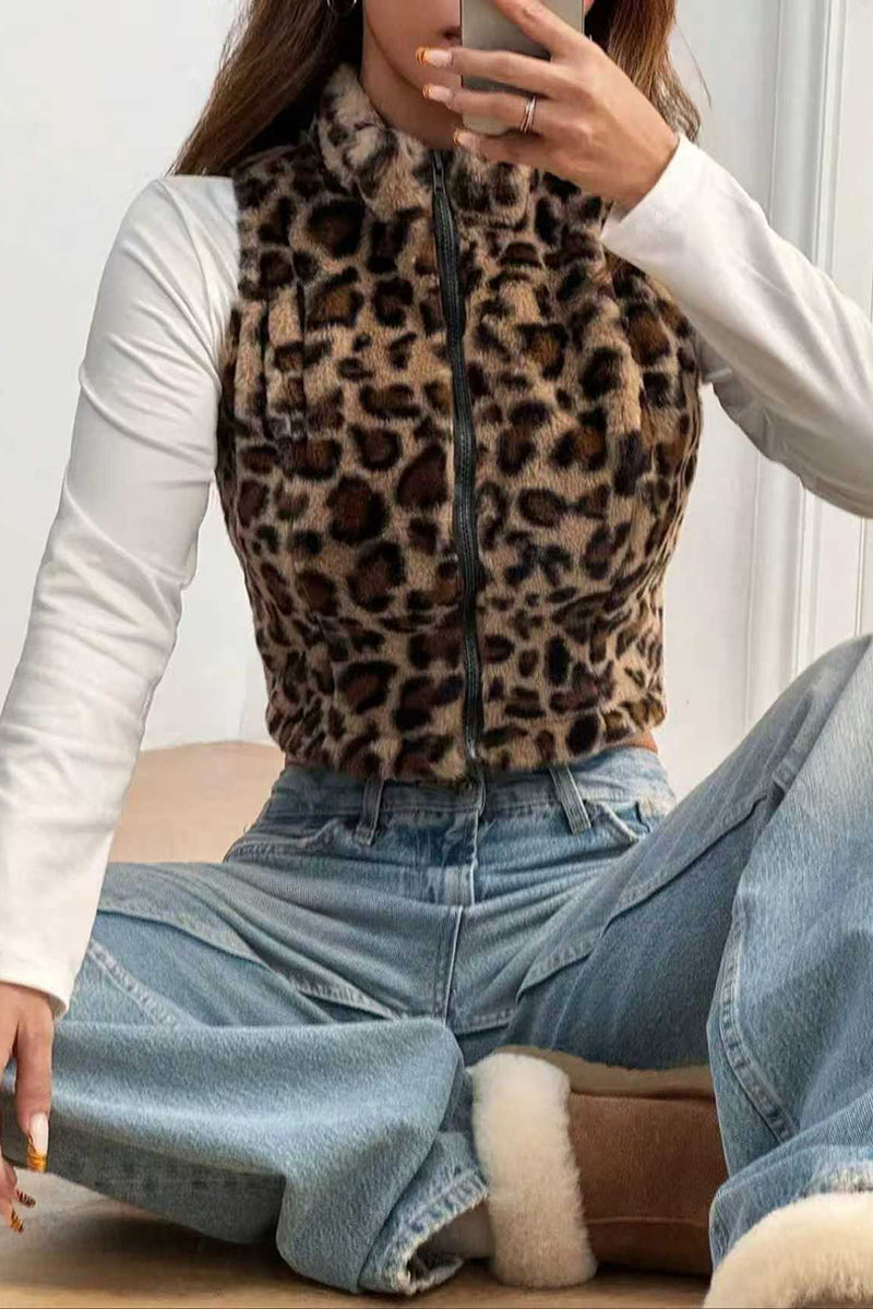 Leopard Print Zip-Up Vest